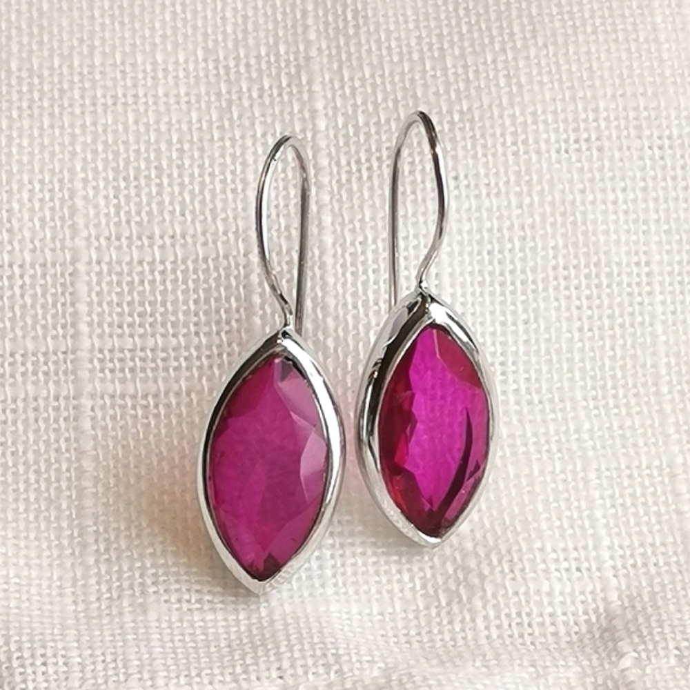 Sterling Silver Pink Rubellite Drop Earrings